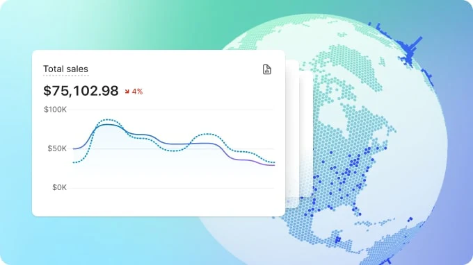 Uma imagem com o ecrã de um computador em destaque a mostrar um mapa do mundo com um gráfico, que provavelmente representa dados financeiros ou rastreamento. O ecrã também destaca um gráfico em tempo real com alterações percentuais. Poderá ser uma representação visual de tendências financeiras a nível global ou um sistema de rastreamento.