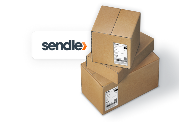 Sendle logo with three shipping boxes.