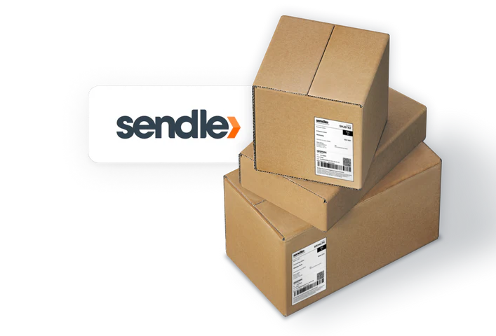 Sendle logo with three shipping boxes.