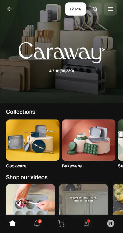 Immagine del sito web per dispositivi mobili di Caraway che vende utensili da cucina