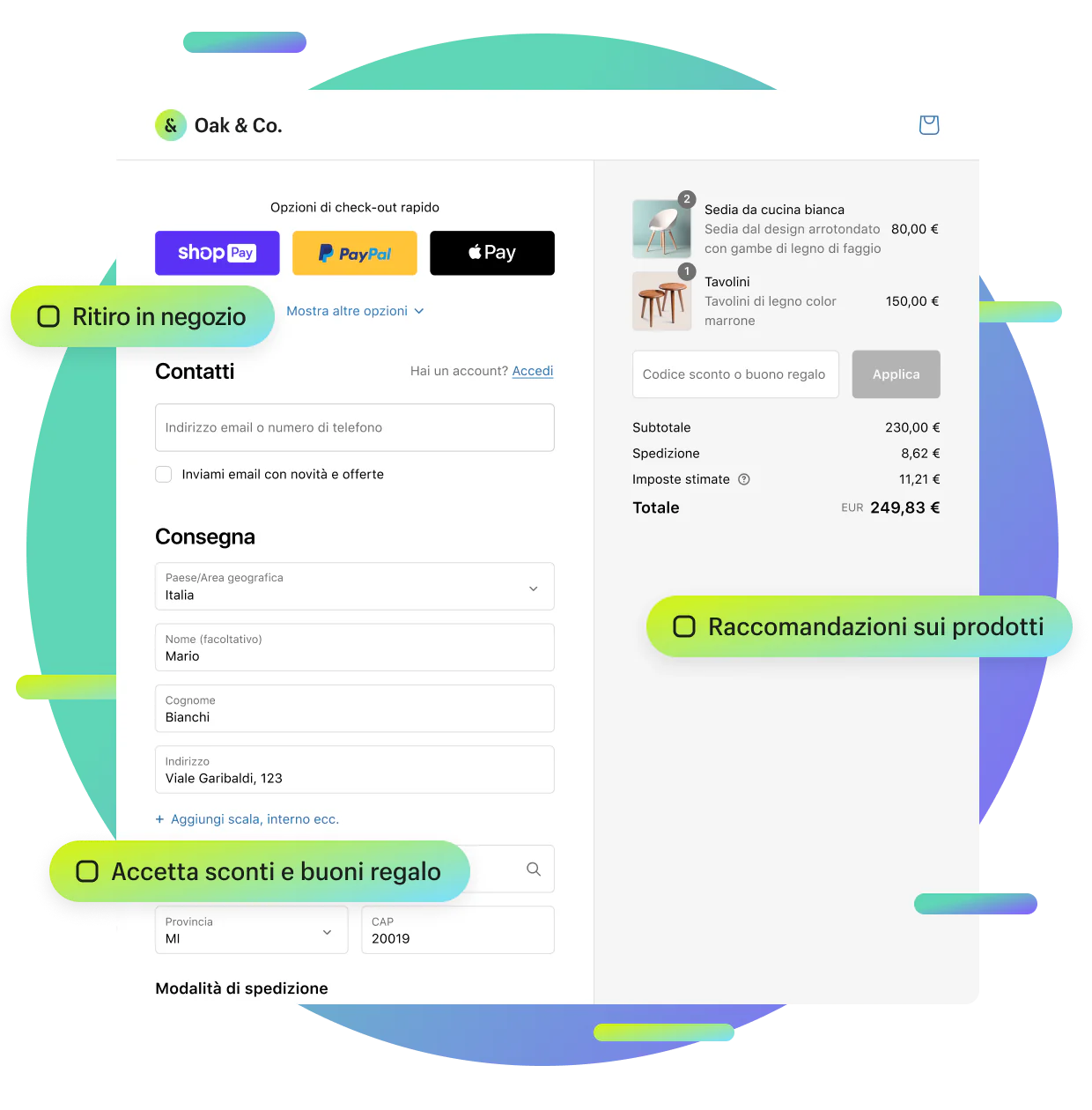 Shopify Checkout su un dispositivo mobile