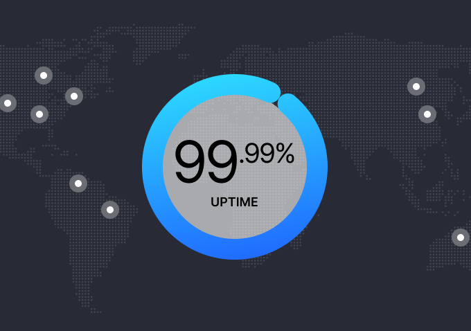 Et verdenskort med en statistik, der viser 99,99 % oppetid