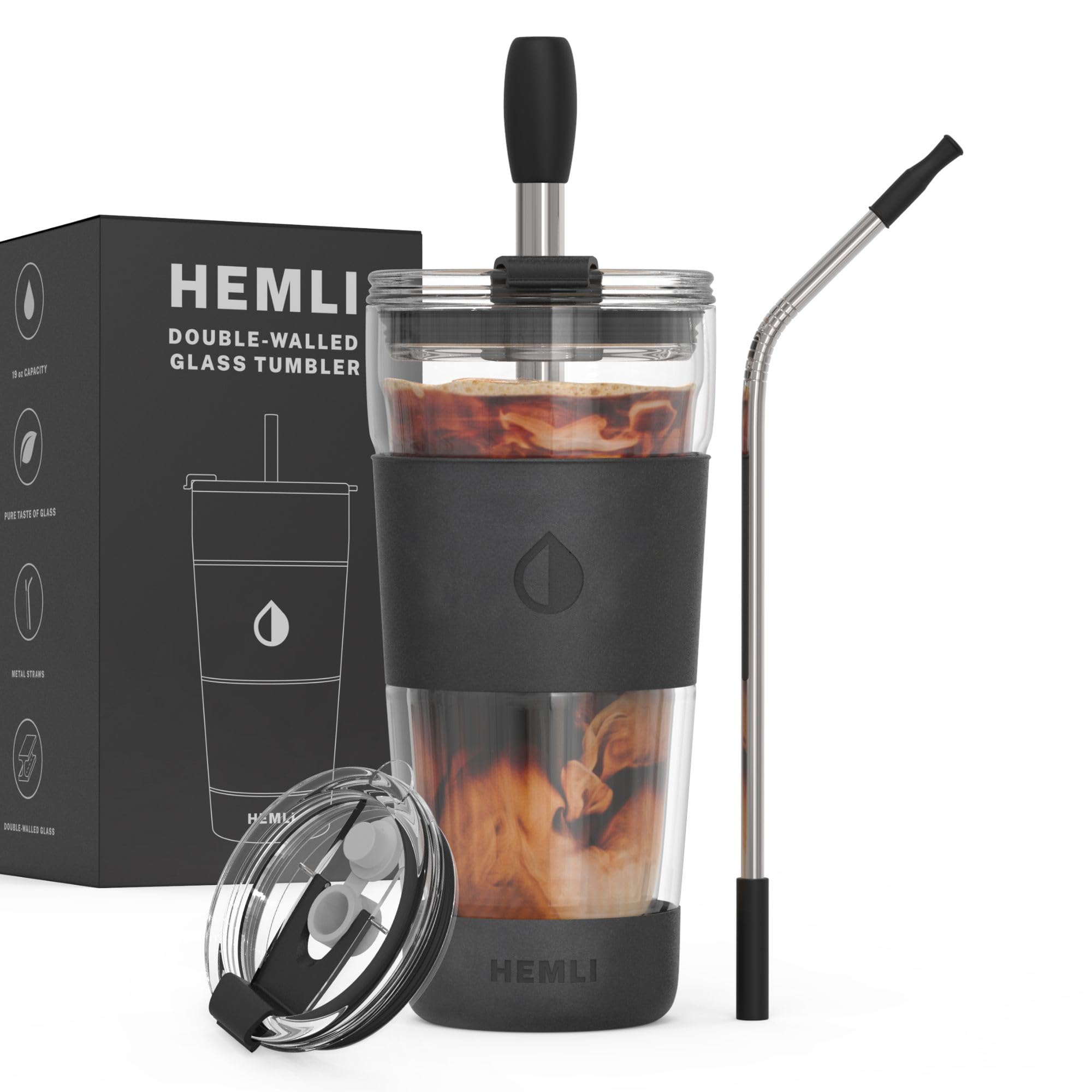 Hemli 19 oz. Clear Double Wall Glass Coffee Tumbler