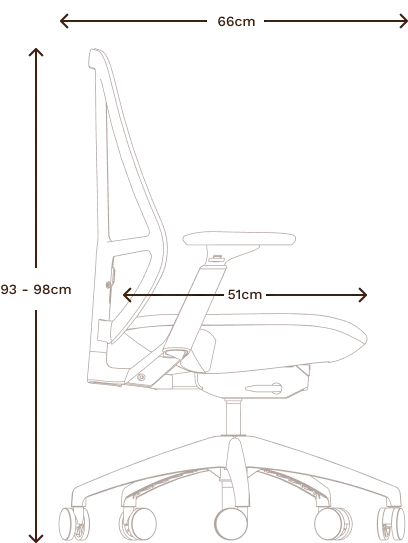 Chair size chart from the side