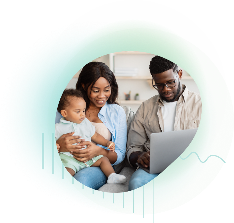 Image of family using computer with a baby