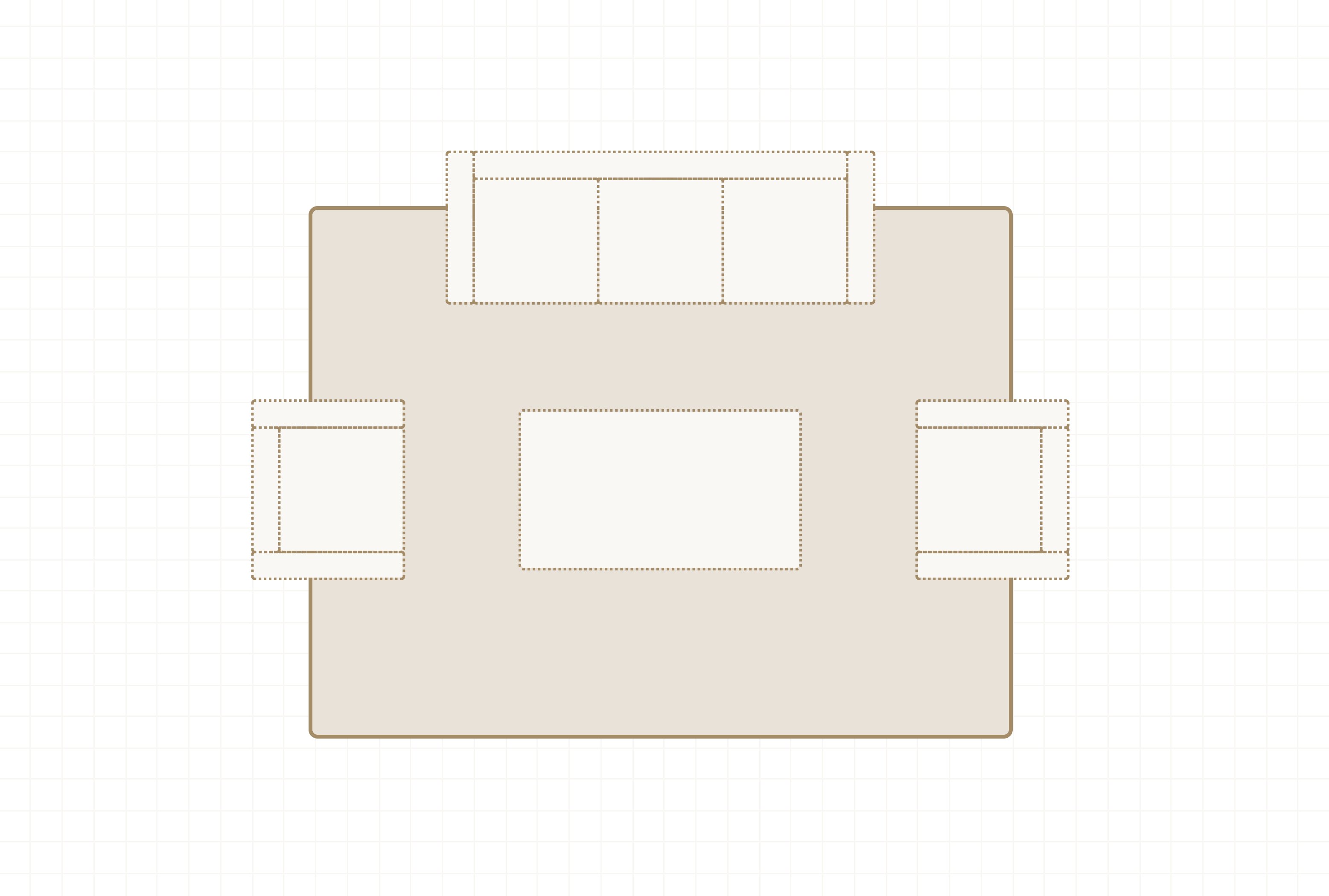 Diagram of rug beneath front legs of furniture