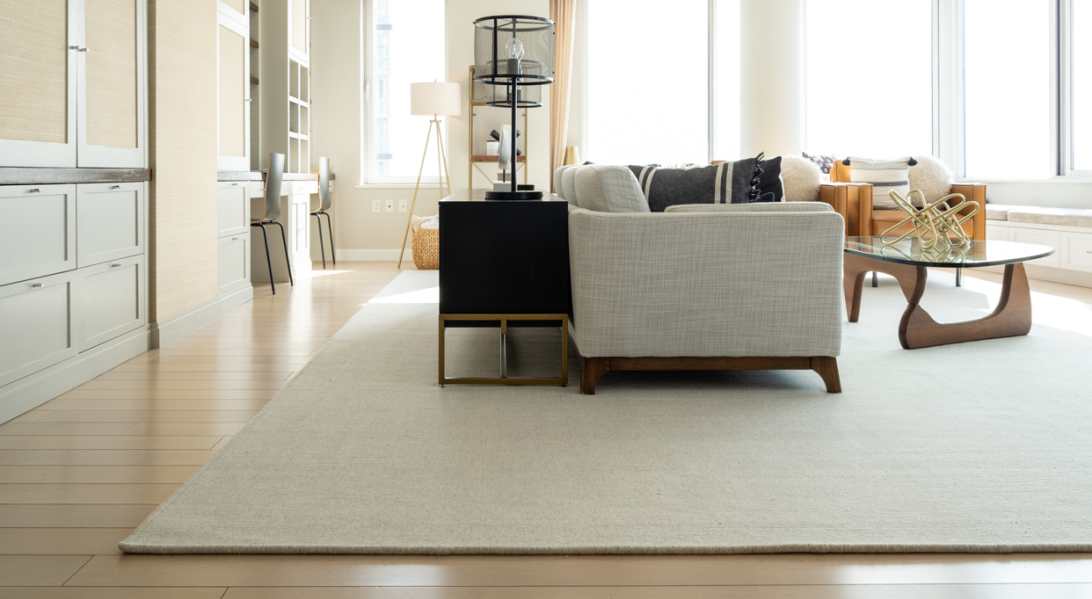 Living room with white rug