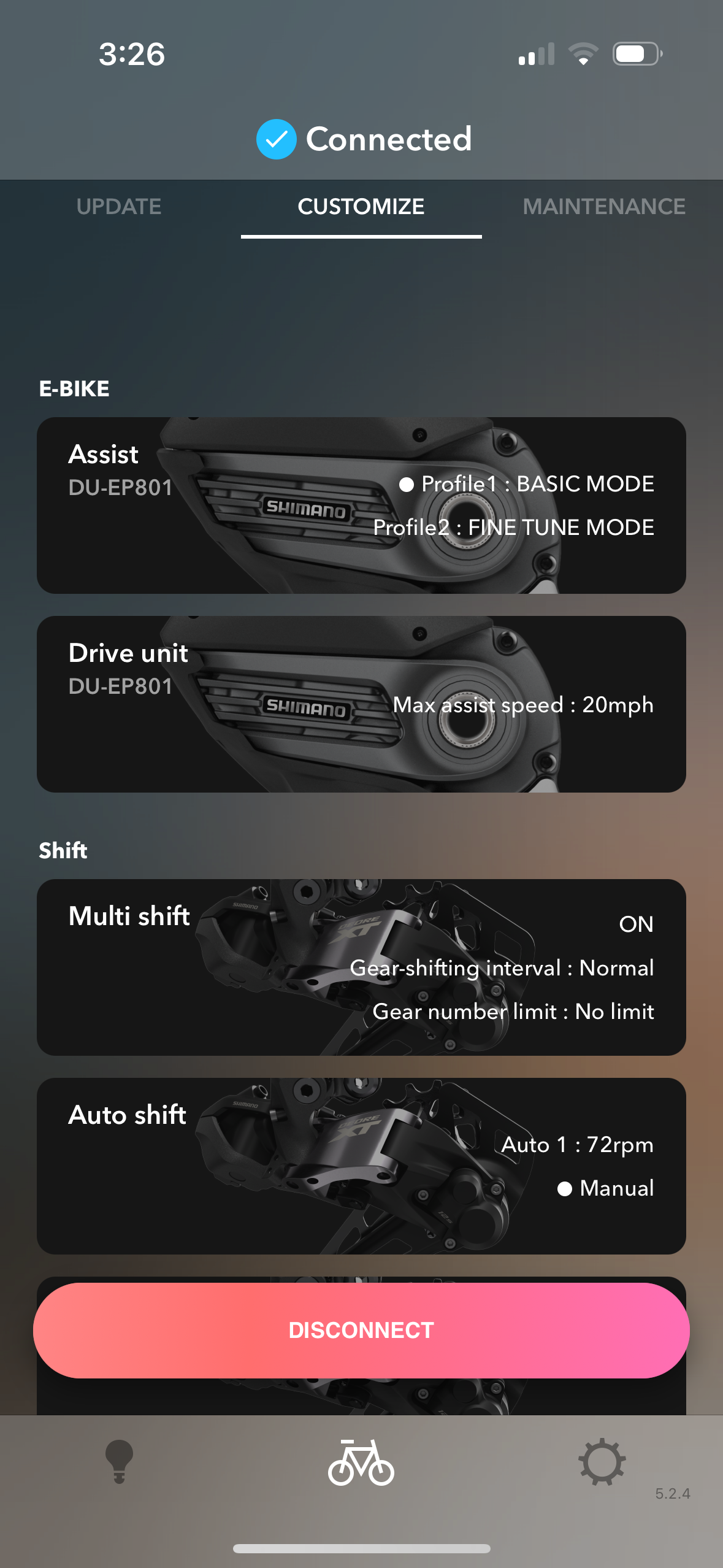 Shimano App detail screen