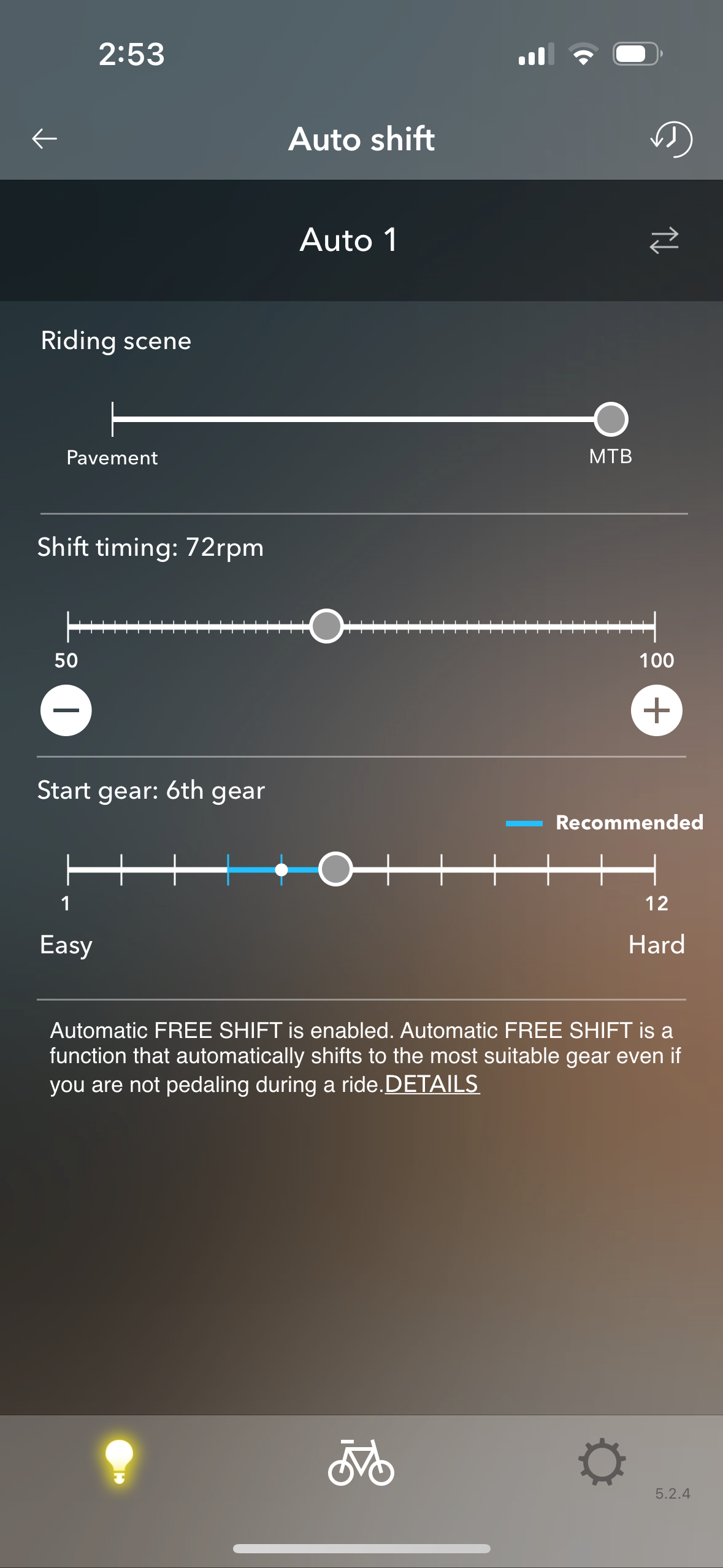 Shimano App action screen