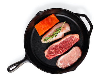 Cast iron pan with Butcher Box Meats