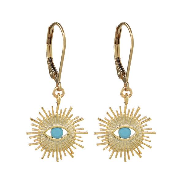 Leverback Stone Eye Earrings - Blue / Gold - Earrings - Ofina