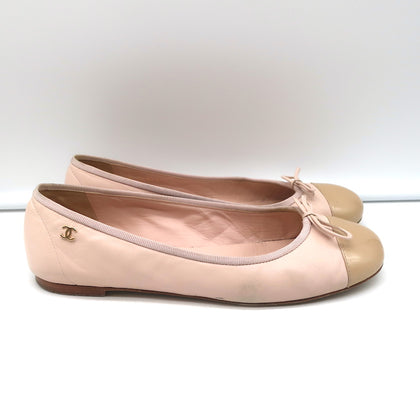 Chanel Coco Jazz Cap Toe Ballet Flats Light Pink Leather & Beige Paten –  Celebrity Owned