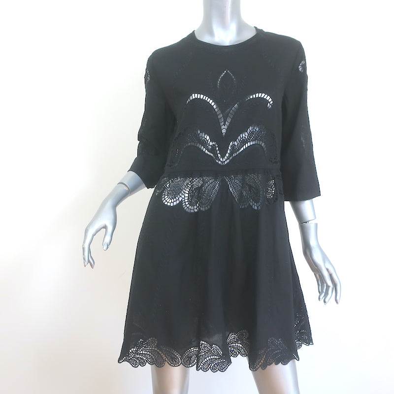 image of IRO Yante Broderie Anglaise Mini Dress Black Cotton Size 36 NEW