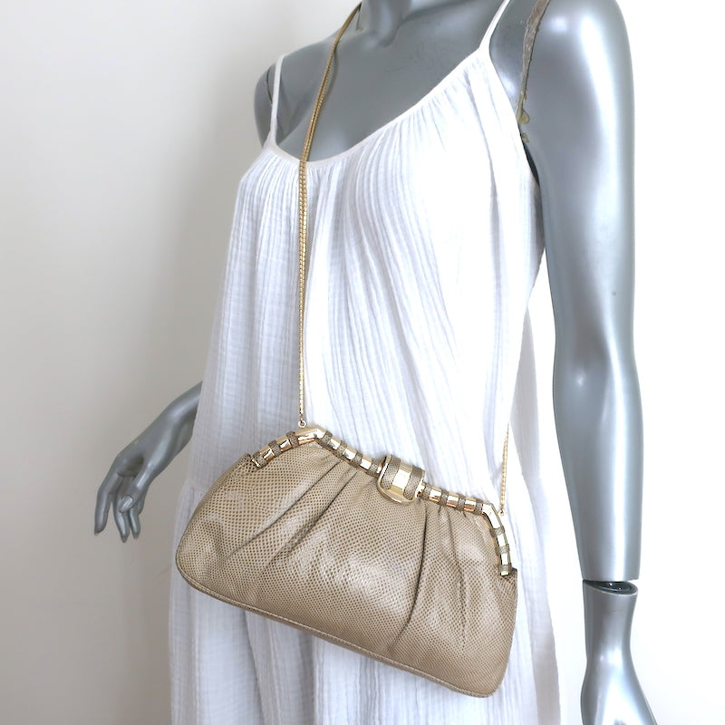 image of Judith Leiber Lizard Clutch Beige Small Chain Strap Crossbody Bag