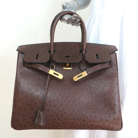 Pre-Owned HERMES 2003 BIRKIN 35 OSTRICH BAG BROWN WITH GOLD HARDWARE