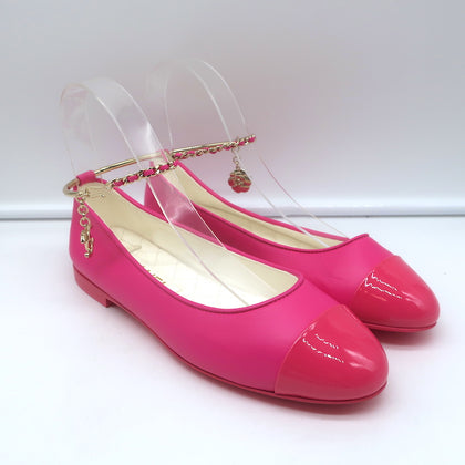 Chanel CC Ankle Chain Cap Toe Ballet Flats Hot Pink Leather Size 36 NE –  Celebrity Owned
