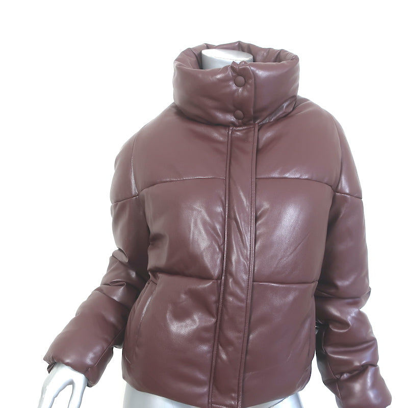 image of Apparis Jemma Faux Leather Puffer Jacket Cocoa Brown Size Medium NEW