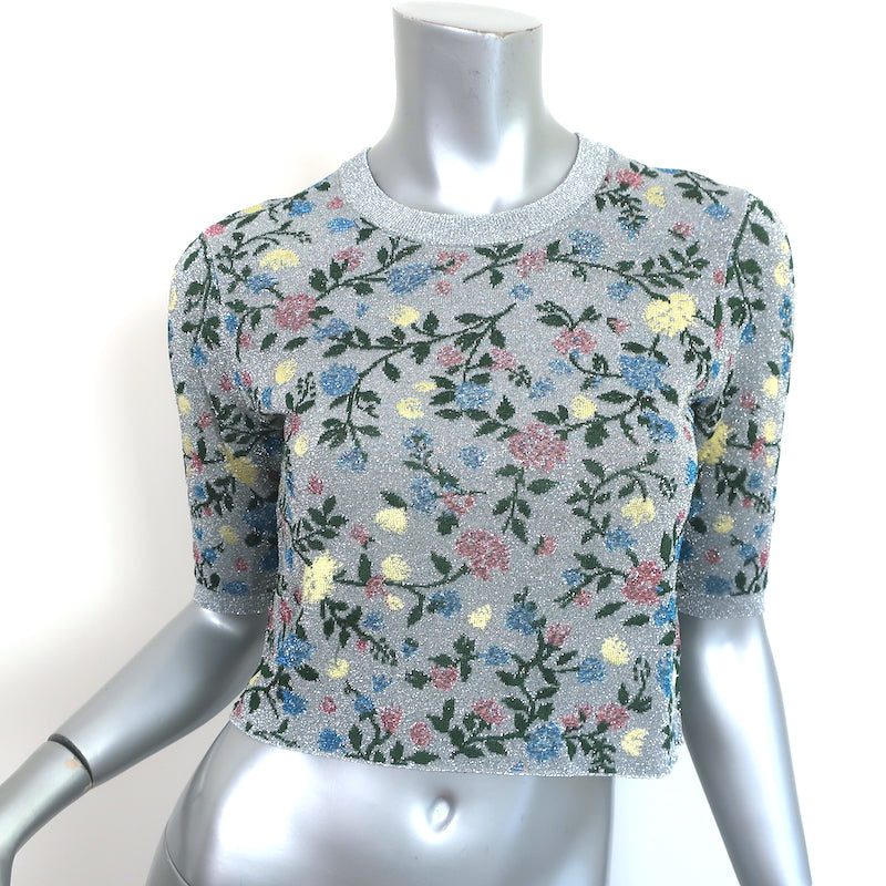 image of Paco Rabanne Metallic Floral Jacquard Crop Top Silver Size Medium NEW