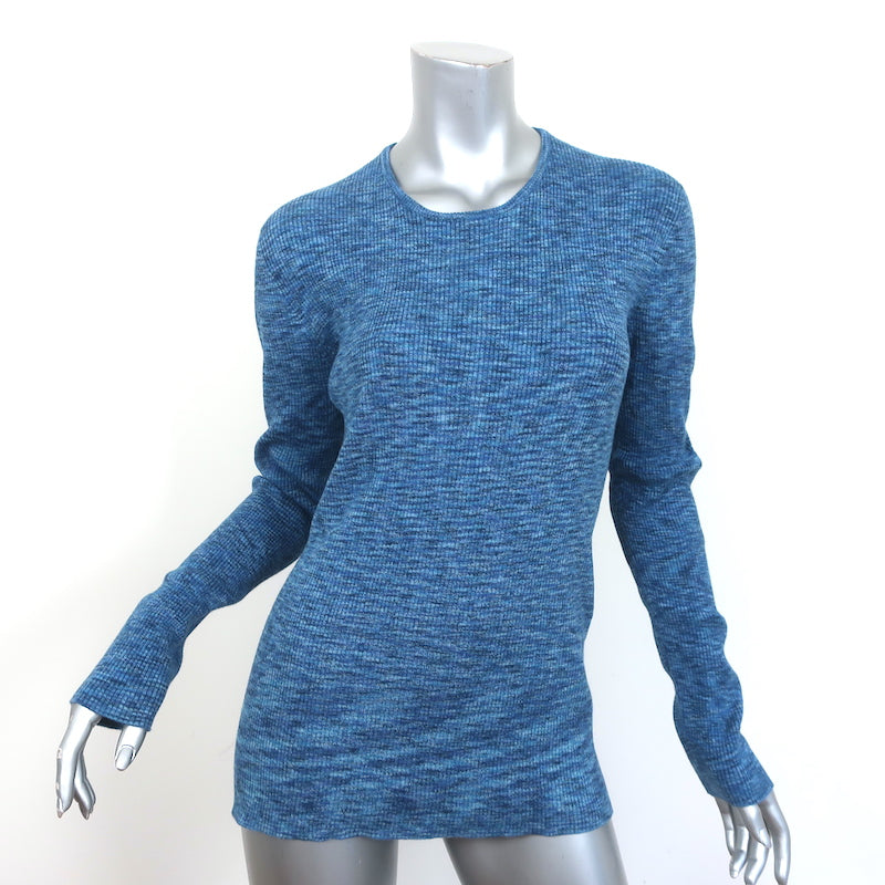 image of Tibi Long Sleeve Top Blue Printed Combed Cotton Size Medium Crewneck Pullover