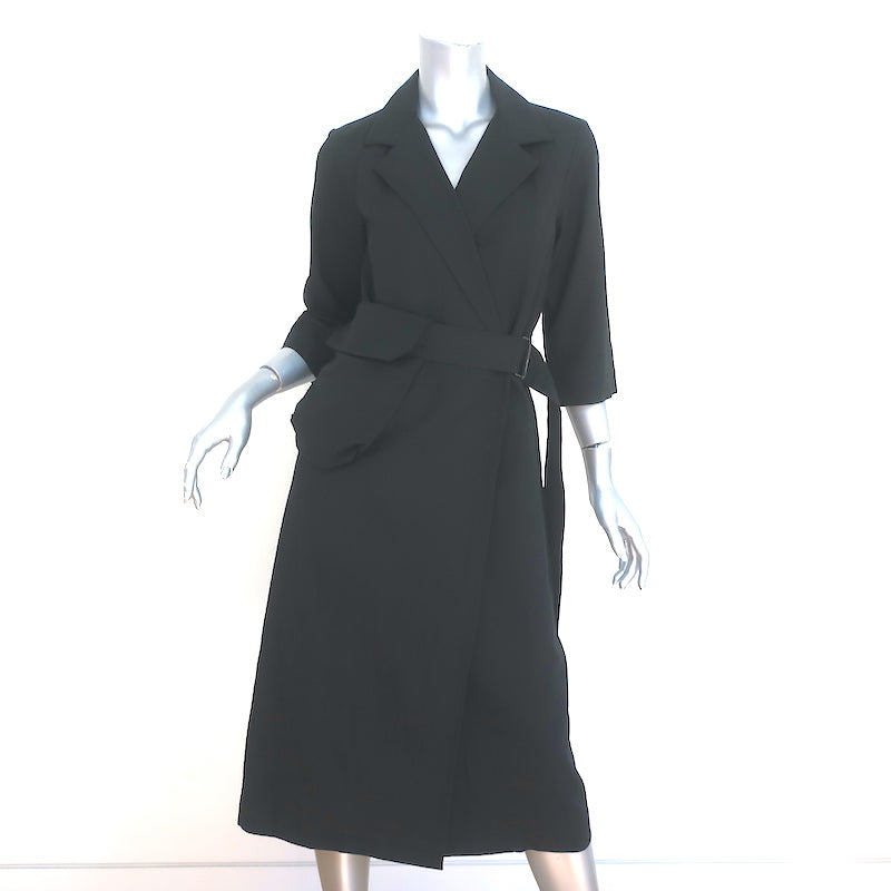 image of Dries Van Noten Belted Wrap Dress Black Cotton-Blend Size 34 Half-Sleeve Midi