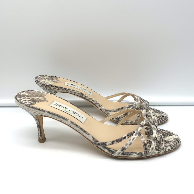 authentic vtg LOUIS VUITTON size 37.5 kitten heel snake skin sandal shoe  strappy