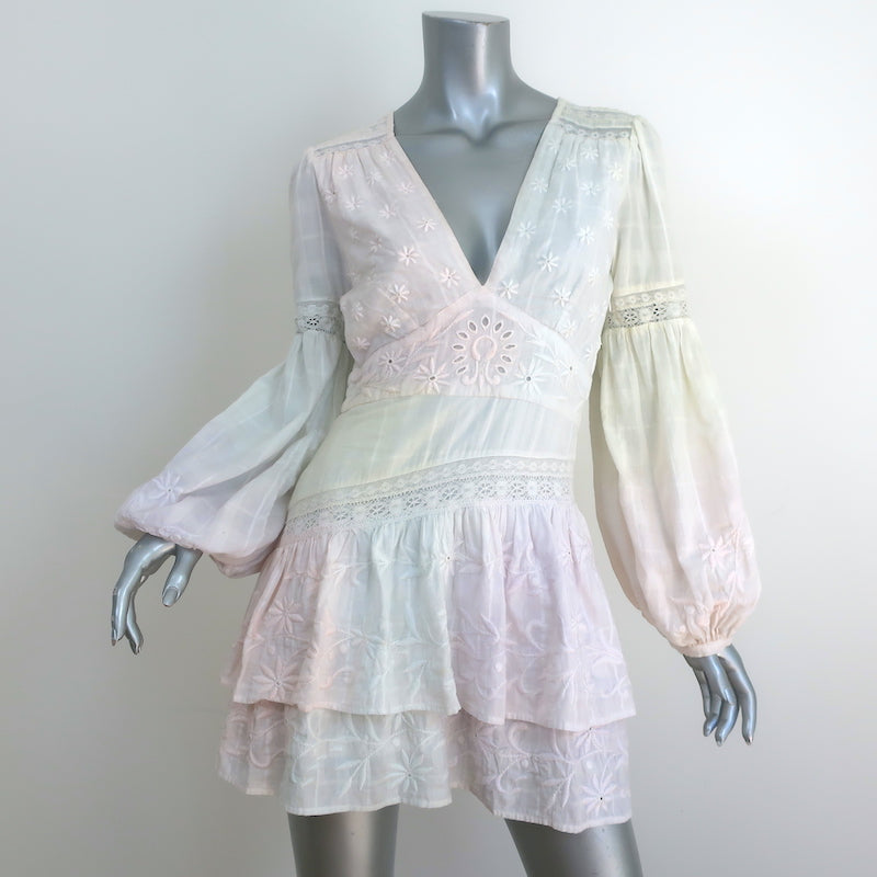 Image of LoveShackFancy Ruffle Mini Dress Abitha Tie Dye Embroidered Cotton Size 2