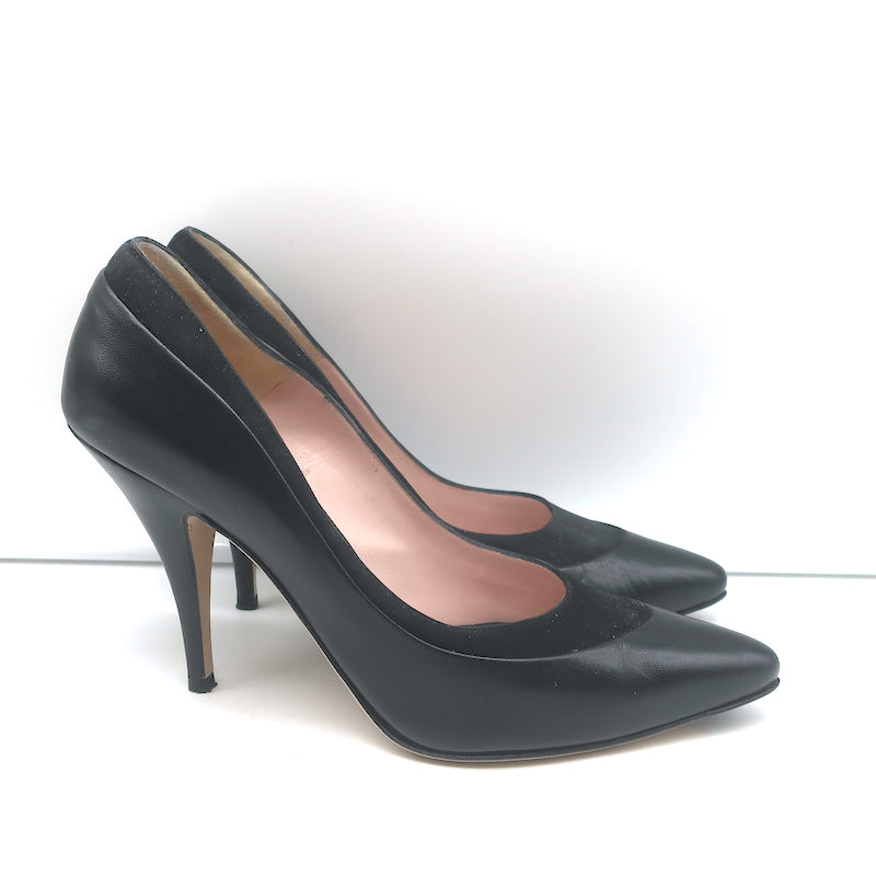 Salvatore Ferragamo Pumps Black Suede-Trimmed Leather Size 8