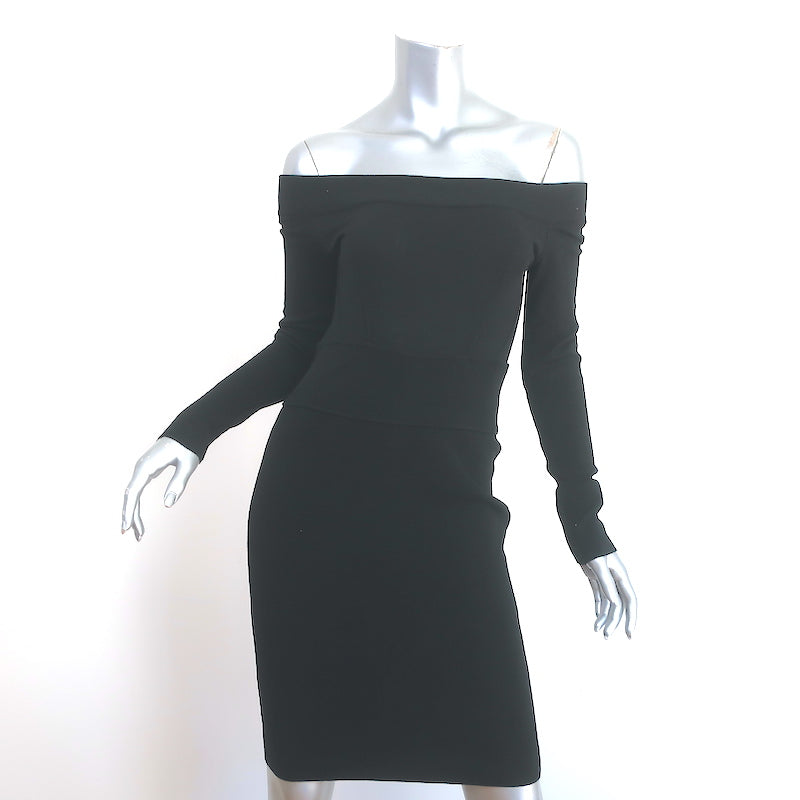 image of Alaia Off the Shoulder Long Sleeve Dress Black Knit Size Small