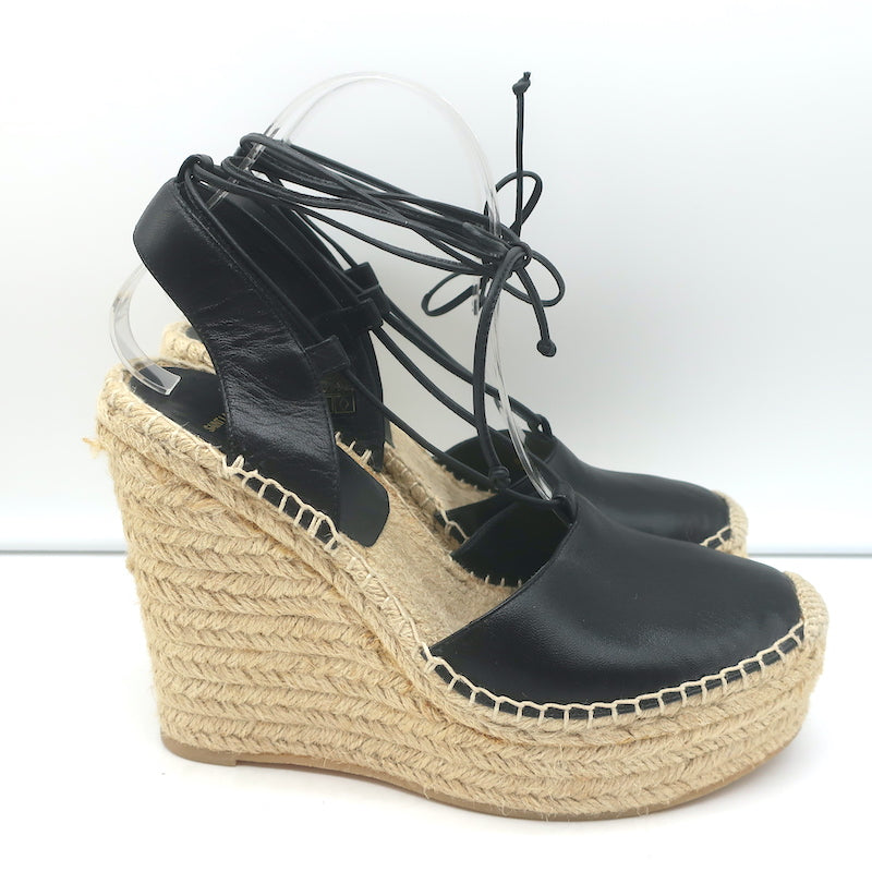 Louis Vuitton Leather and Monogram Denim Espadrilles Wedge Sandals