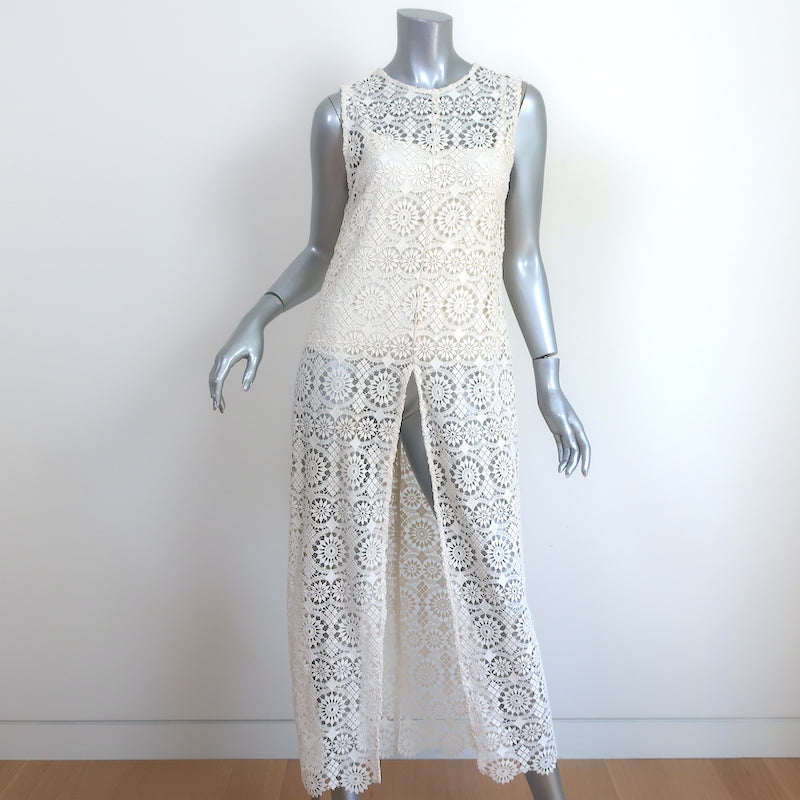 image of Alice + Olivia Lace Tunic Ivory Size Medium Sleeveless Maxi Dress