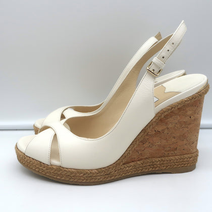 Jimmy Choo Amely 105 Slingback Cork Platform Wedge Sandals White