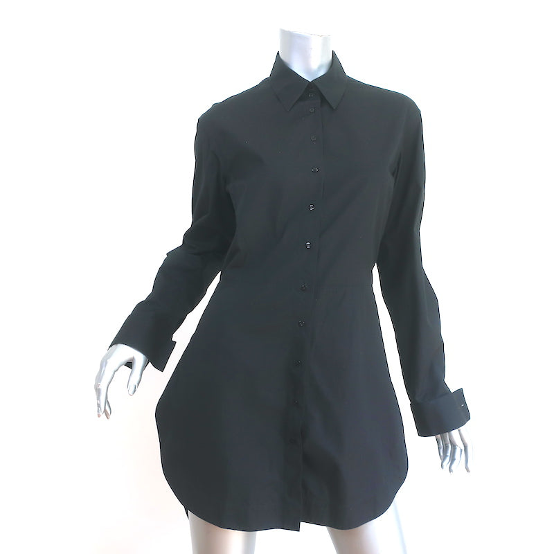 Image of Alaia Shirtdress Black Gathered Cotton Size 42 Long Sleeve Mini Dress