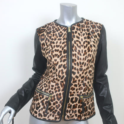 L'Agence Leopard Print Leather Moto Jacket in Natural