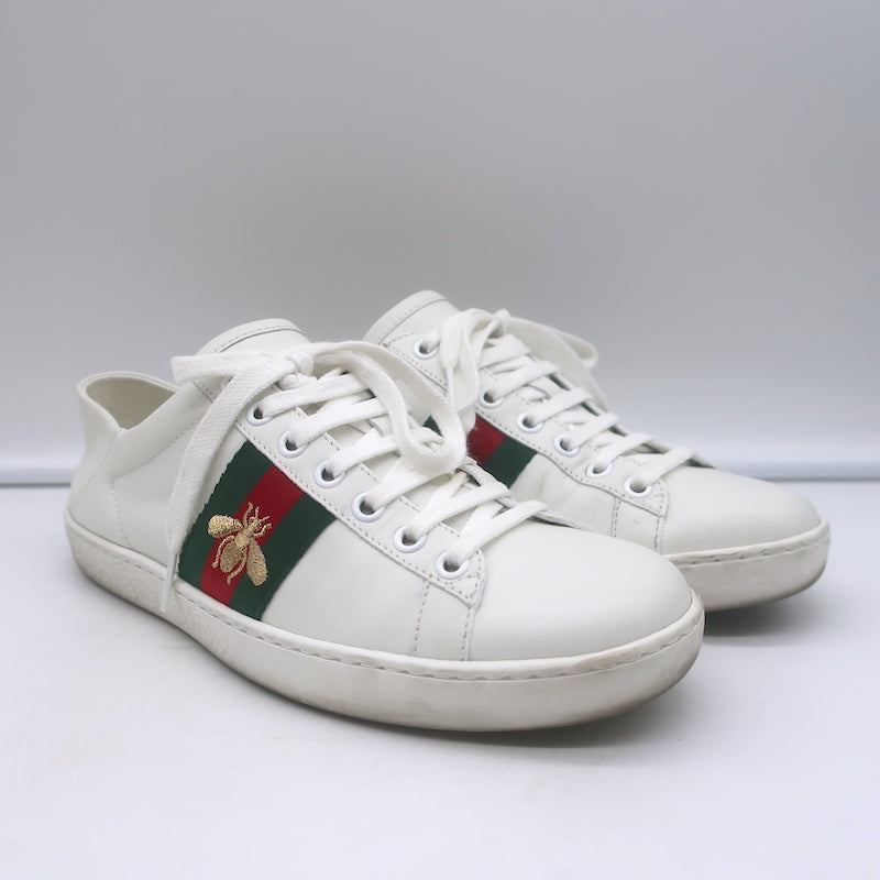 image of Gucci Ace Bee-Embroidered Fold Down Sneakers White Leather Size 35.5