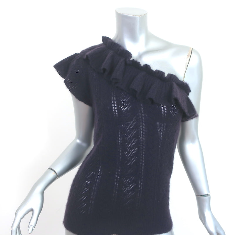 Image of Ulla Johnson Cashmere One Shoulder Top Dark Purple Pointelle Knit Size Small