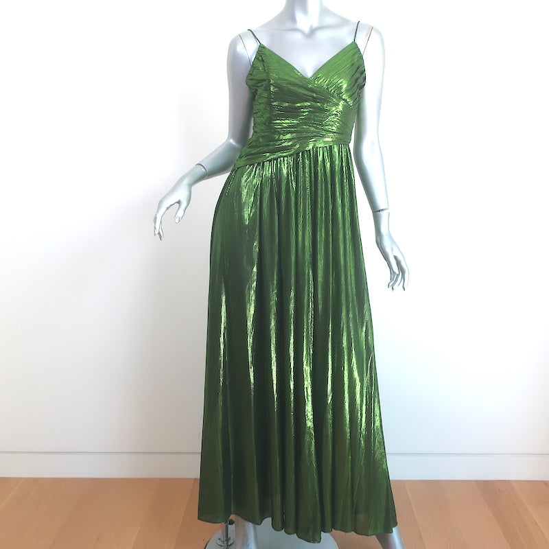 image of Retrofete Doss Pleated Maxi Dress Green Metallic Lame Size Small