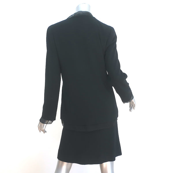 Vintage Chanel 98A Skirt Suit Black Chiffon-trimmed Wool Size 38