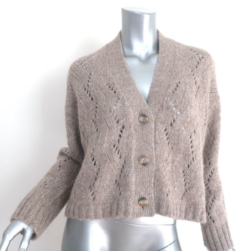 image of Velvet by Graham & Spencer Beth Cardigan Taupe Pointelle Knit Size Extra Small