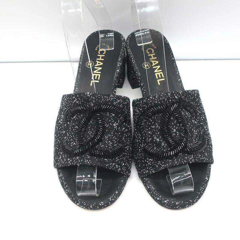 CC Chanel Platform wedge espadrilles shoes slippers slides open