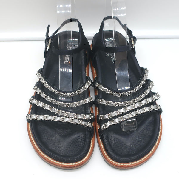 Chanel Navy Leather and Chain Strappy Sandals Size 5.5/36
