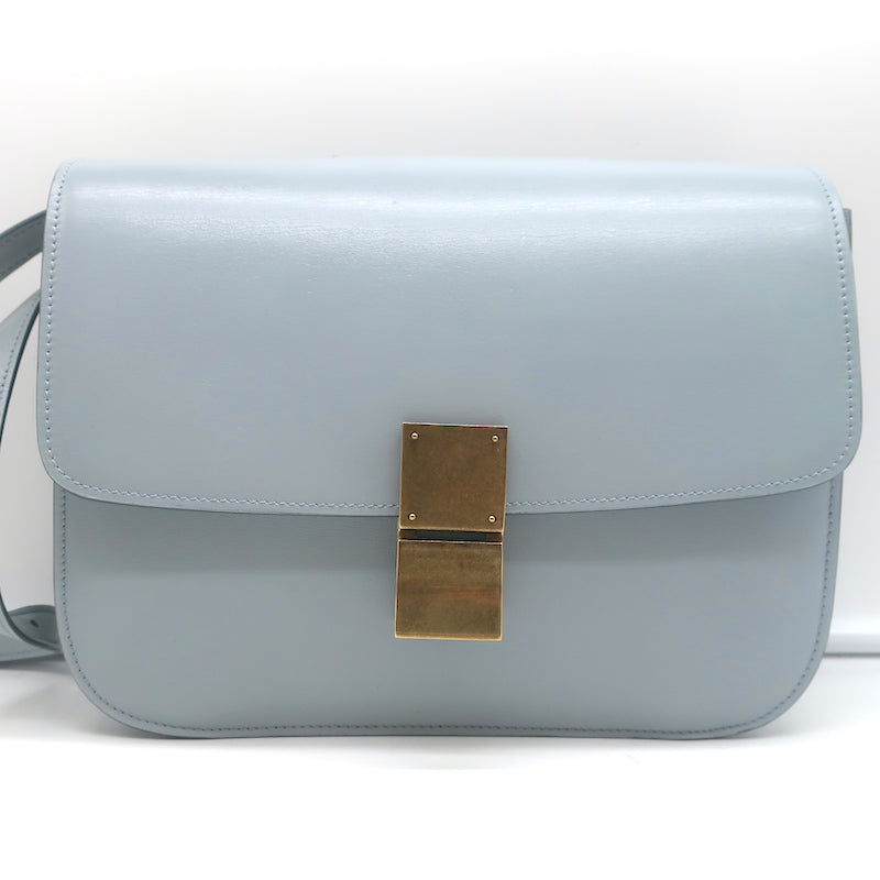 Celine Classic Medium Box Bag Sky Blue Leather Crossbody New