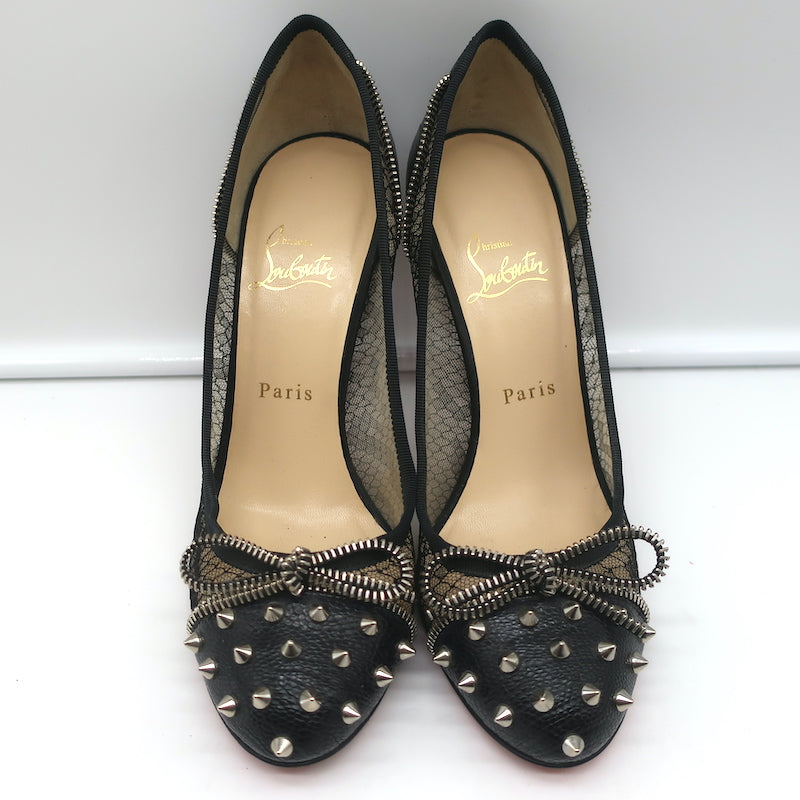 Christian Louboutin Candy Spike Pumps Black Leather & Lace Size 39 Cap –  Celebrity Owned