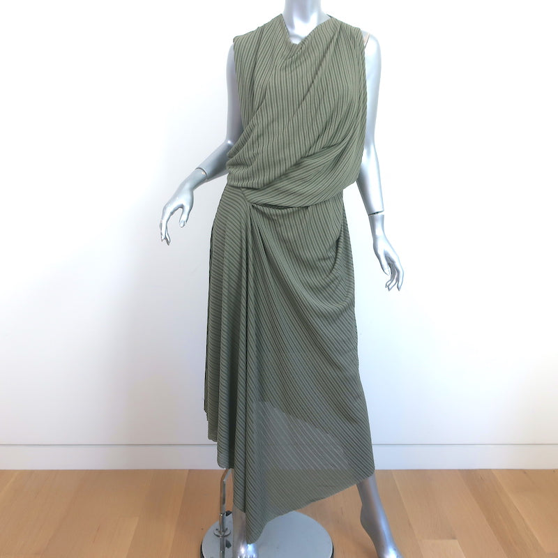 image of Atlein Asymmetric Draped Midi Dress Sage Green Striped Knit Size 40