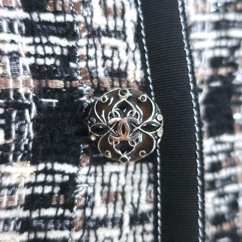 Chanel 08A Checked Metallic Tweed Jacket Black/Cream/Gold Size 36