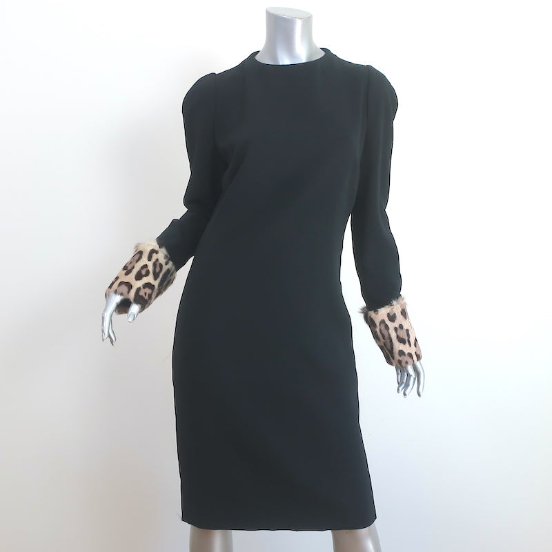 image of Tom Ford Leopard Calf Hair Cuff Dress Black Crepe Size 44