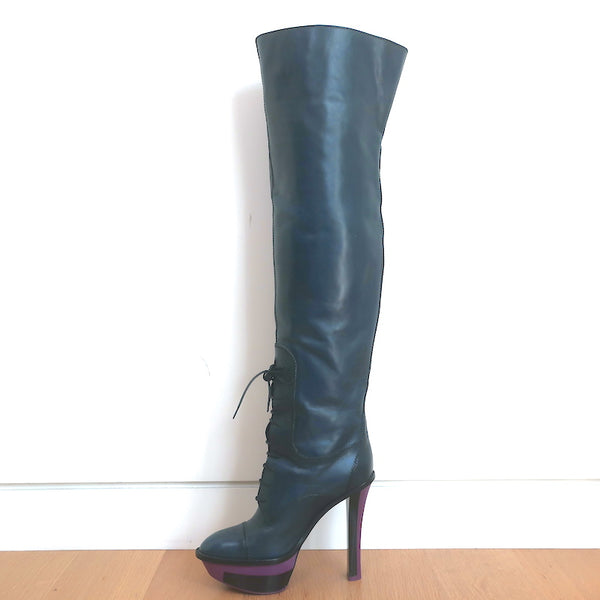 Louis Vuitton Black Leather Marisa Thigh Flat Boots Size 39.5