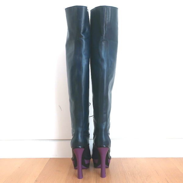 Louis Vuitton Black Leather Marisa Thigh Flat Boots Size 39.5 Louis Vuitton