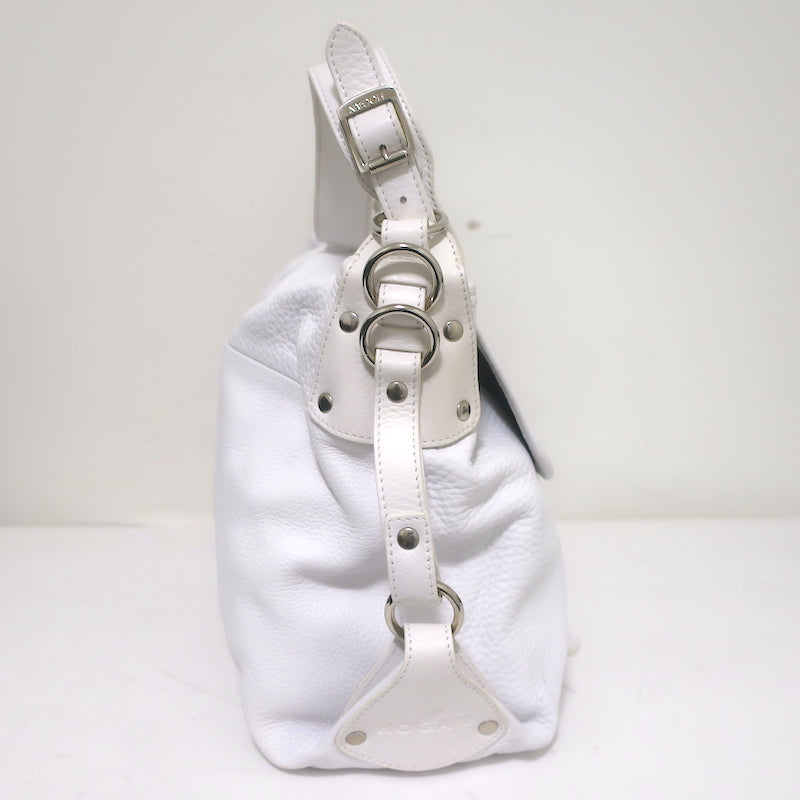 Hogan Buckled Flap Bag White Grained Leather Medium Shoulder Bag