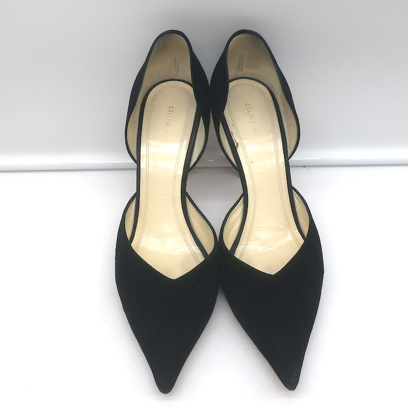 Celine D'Orsay Pumps Black Suede Size 38.5 Pointed Toe Heels