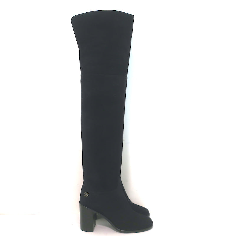 CHANEL, Shoes, Chanel Thigh High Boots In Suede Calfskin And Grosgrain  Black Size 395